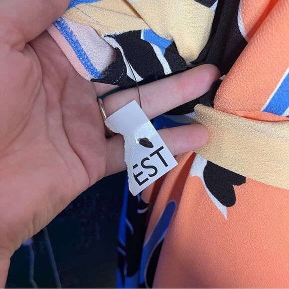 NWT Nine West Colorful Abstract Floral Front Tie Faux Wrap Dress Size XXL - Picture 7 of 9